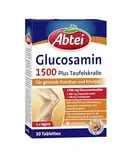 Abtei Glucosamin 1500 Plus Teufelskralle - Nahrungsergänzung für gesunde Knochen und Knorpel - hochdosiert - mit Teufelskrallenwurzel-Extrakt - 1 x 30 Tabletten