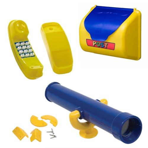 GK Zubehör-Set z.B. für Spielturm mit gelbem Telefon, gelb/blauem Briefkasten und Teleskop in der Farbe (blau)