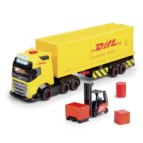 Dickie Toys - Volvo DHL Truck FH16 (35 cm) - Post- & Paket-Transporter für Kinder ab 3 Jahre, Spielzeugauto-Set mit Gabelstapler, Zubehör, Licht & Sound, inkl. Batterien