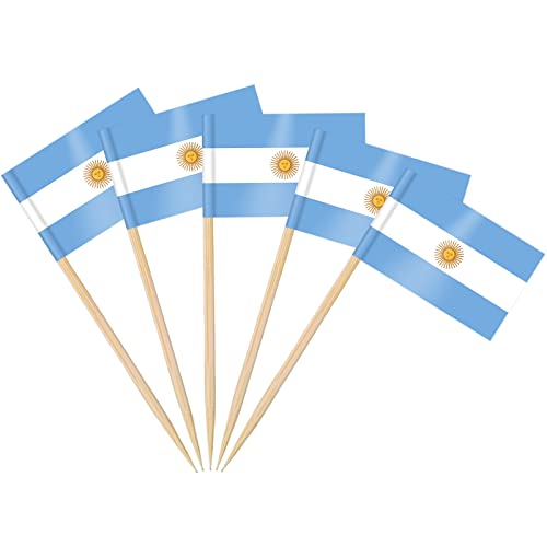 AhfuLife 100/200 Stück Cocktail Stick Flaggen, Zahnstocher Flagge für Sandwich Lebensmittel Cupcake Toppers Cocktail Obst Geschirr Party Supplies Pub Decor (100 Stück, Argentinien Zahnstocher Flagge)