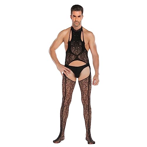 Unterwäsche Herren Sexy offene Dateien für Herren, Netzstrumpfhose, Strumpfhosen, Bodys, Strümpfe Männer Nachthemd (G, One Size)