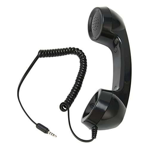 Retro-Telefonhörer, Retro-Vintage-Telefonhörer, Handy-Empfänger, Mikrofon, Mikrofon, Lautsprecher für Mobiltelefone, Computer (Schwarz mit verstellbarem Riemen)