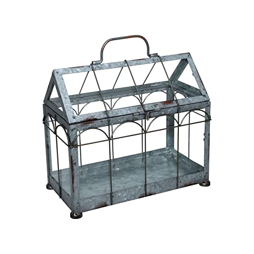Esschert Design Gewächshaus m. verschließbarem Deckel, Pflanzenhaus Größe S, 29,3 x 15,4 x 26,4 cm, Eisen/Glas mit Tragegrifff, stabile Standfüße