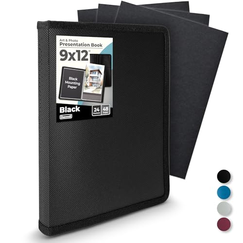 Dunwell Art Portfolio, 22.9x30.5 cm – (schwarz, 1 Pack), Portfolio-Ordner für Kunstwerke, Präsentationsbuch mit 22.9x30.5 cm Blattschutz, 24 Taschen, 48 Seiten, Ordner für Kinder, Kunst, Zeichenbuch