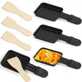 HengBO Raclette Pfännchen Set 4 Stück Mini Antihaftbeschichtet Raclette Pfännchen Ersatz mit 4 Holz Raclette Schaber für Bereitstellung von Raclette Käse Eiern Service (Schwarz Quadrat）