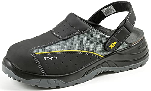 EuroRoutier Stingray Black Leather Clog, Sicherheitsclogs CE-Zertifizierung: EN ISO 20345: 2011 SB A-E-FO-SRC. (Numeric_43)