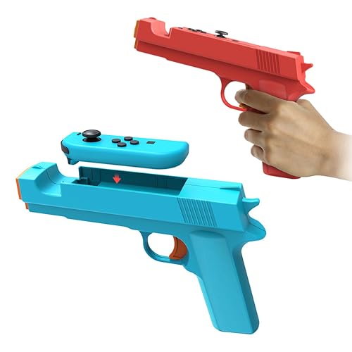 GAMSURFING Gun für Switch/Switch OLED Controller[2 Pack],Game Gun Hand Grip Motion Controller Schießspiele Wolfenstein 2:The New Colossus- für Nintendo Switch Shooter Jagdspiele(Blau+Rot)