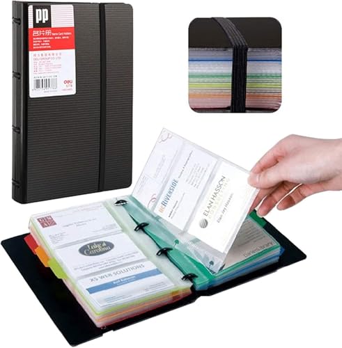 Visitenkarten Ringbuch Visitenkartenmappe Visitenkartenringbuch für 180 Karten Ideal für Büro Visitenkartenbuch Kreditkarten Schwarz 1 Stück