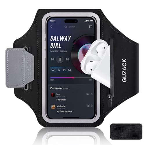 Sportarmband Mit Kopfhörer Tasche Handytasche Joggen Armtasche Running Armband Kompatibel mit iPhone 14/13/12 Pro Max Huawei P50 Mate 50 Samsung Galaxy S22/S21/S20 für Running Bis zu 6,8"