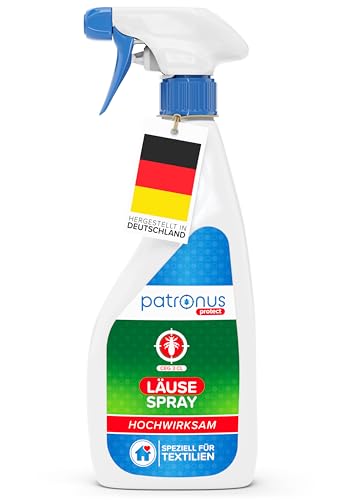 Patronus Läuse Abwehrspray für Textilien & Umgebung [500ml] effektives Läuse-Spray mit natürlichen Wirkstoffen - Läuse Umgebungsspray mit Sofortschutz gegen Läuse - mit dezentem Zitrusduft