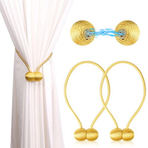 2 Stück Magnetische Vorhang Raffhalter, Raffhalter für Gardinen mit Magnet, Gold Vorhang Clips Seil, Vorhang Krawattenhalter, für Gardinenklammern Vorhänge Zuhause, Büro, Schlafzimmer, Dekoration