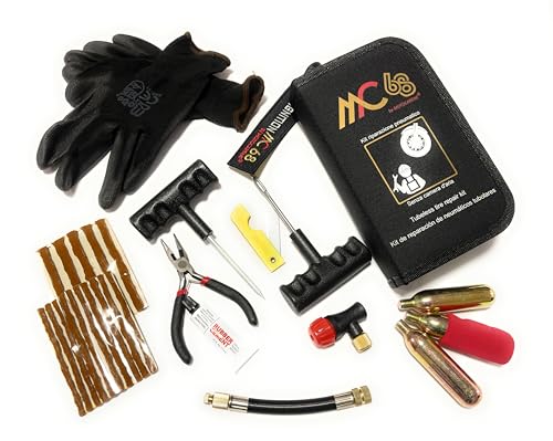 Reifen Reparatur Set Schlauchlos, Notfallausrüstung Enthält, Auto Motorrad MTB Quad Dichtmittel Mit 3 Co2 Patronen Easy Inflation + Handschuhe Kostenlos