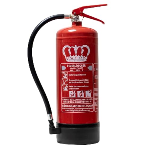 König Feuerlöscher Pulver | 6 kg | Geeignet für die Brandklassen - ABC | Zertifiziert nach DIN EN3 | Dauerdruck 10 LE | Vielseitig einsetzbar | Inkl. Wandhalterung mit Manometer