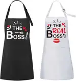 2pcs Küchen Schürze Lustige Paare Küchenschürze mit Tasche Verstellbar Kochschürze Grillschürzen Geschenk für Hochzeit Verlobung Valentinstag Weihnachten，Verstellbare Paar Schürzen mit 2 Taschen