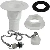 Ablauf Ablaufgarnitur Abfluss Beckenauslauf mit Kette + Befestigung + Dichtung gerade 19 mm weiß