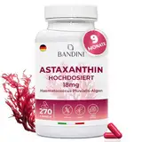 Bandini® Pure Astaxanthin 18 mg pro Kapsel, 270 Kapseln (9 Monate Vorrat), Alge Haematococcus Pluvialis - Natürliches Astaxanthin, frei von Magnesiumstearat, GMO-frei