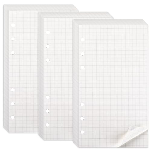 135 Blätter A6 Nachfüllpapier, 3 Pack A6 Papier Kariert Nachfüllbar Notizpapier 6 Löcher Nachfülleinlagen Loose Notizpapier A6 Refill Paper für Binder Notizbuch Tagbuch Skizze