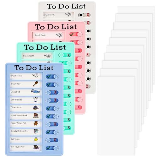 Mkitnvy 4 Stück Memo Checklist Boards, To Do List Checklist Board, Chore Chart für Kinder mit 10 Austauschbaren Leeren Abnehmbar Aufgabenplanung Liste für Kinder Lernplanung Zeitplan