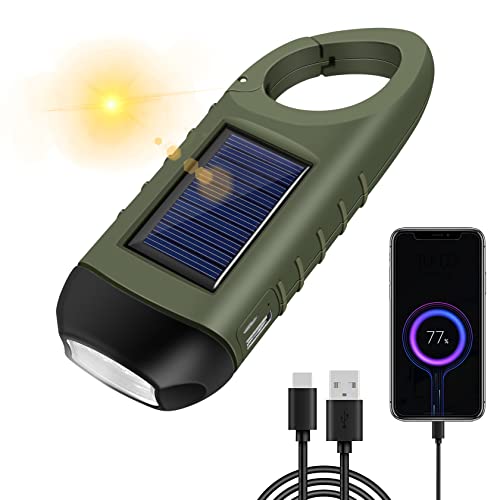 Foonii Taschenlampe Kurbel,LED Taschenlampe Aufladbar,Solar Taschenlampe,Taschenlampe mit Handkurbel,Dynamo Taschenlampe für Aufladen Telefon,Taschenlampe Kurbel Notfall,für Outdoor Reisen(Grün)