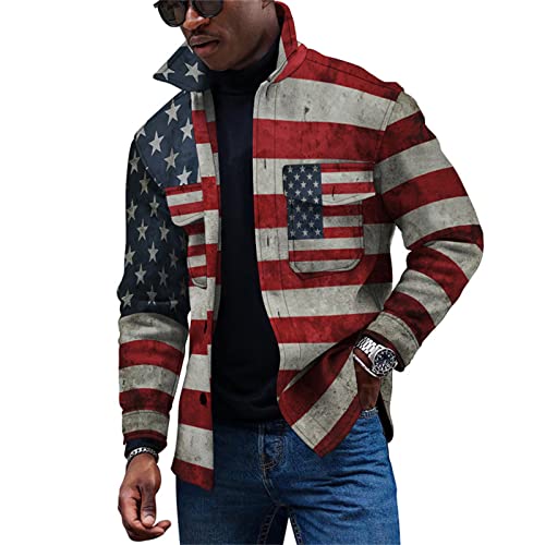 KONG JIMFAN Winterjacke Herren Coole Winterjacken Herren Hemd Ohne Kragen Herren Übergangsjacke Herrenanzug Tops Jacke Herren Herren Winterjacke Mit Fell Jeans Hemden Feuerwehr Jacke(Vermilion,XL)