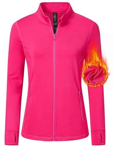 MoFiz Sportjacke Damen Leicht Trainingsjacke Mikrofleece Sweatjacke Wandershirt mit Reißverschluss Rosa-B M