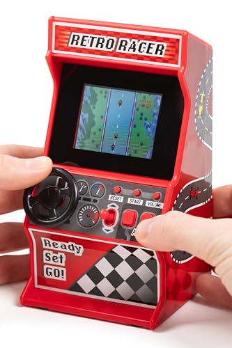 Mini-Arcade-Rennmaschine, 30 integrierte 8-Bit-Rennspiele, Auto-, Fahrrad-, Boots- und Skispiele, 2,4-Zoll-Vollfarbbildschirm, Lenkrad, Schalthebel, 2 Tasten, ThumbsUp!