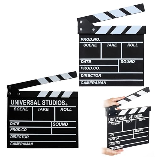 Filmklappe,Filmklappe Regieklappe,Filmklappe Holz,Regieklappe,Synchronklappe,Clapperboard,Beschriftbar,Kino Deko,Szenenklappe Hollywood Kreidetafel Clapbaord,20 x 20 cm, schwarz,2 Stück