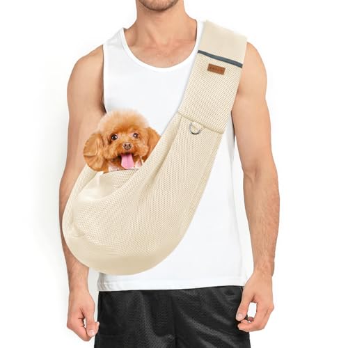 Classycoo Hundetrager für kleine Hund - Atmungsaktive Mesh Tasche für Haustier, Reise Katzen Tragetasche - Hundetragetasche mit Tasche, Integrierte Sicherheitsleine - für 8kg Haustier (Beige)