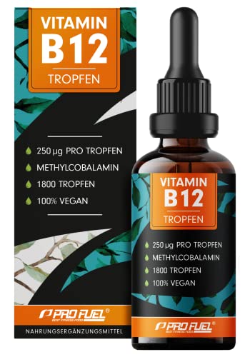 Vitamin B12 Tropfen - 1800 Tropfen (50ml) - bioaktives Methylcobalamin B12 - optimal hochdosiert mit 500mcg B12 - ohne Konservierungsstoffe oder Alkohol - 100% vegan