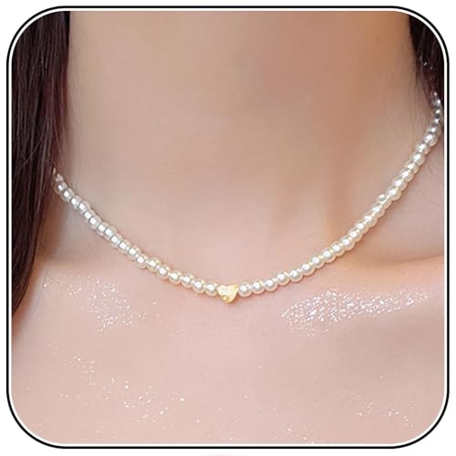AstraGlam Damen Herzanhänger Halskette Mit Perlen, 14K Vergoldet, Vielseitig Tragbares Schmuckstück, Hochwertig, Als Geschenk Für Frauen