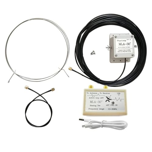 AURSINC MLA-30+ Tragbareraktiver Schlingenantenne 50 kHz–30 MHz mit 10 m Langer Speiseleitung, für HF-Kurzwellenrundfunk, eingebauter Niederrauschverstärker, geeignet für Dachinstallation oder Balkon