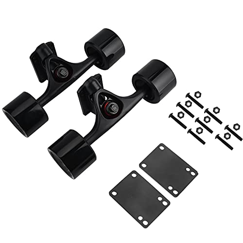 equlup Skateboard-Rad, 2-teiliges Set, Skateboard-Truck mit Skate-Rad-Riser-Pad, Lager-Hardware-Zubehör, Skateboard-Hardware-Combo-Starter-Kit für Skateboard (schwarzer Schaft, schwarzes Rad)