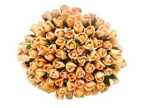 PL Set mit 100 winzigen Rosenknospen Maulbeerpapier Blume Rose-Set1 Handwerk handgemachte Hochzeitsgröße 0,4 cm sehr kleines Scrapbook für so viele Karten-Bastelprojekte (135-Pfirsich)