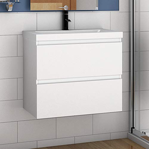 Aica Sanitär Waschtisch mit Unterschrank 60 cm Badmöbel Set mit Waschbecken Mineralguss Gäste WC Weiß Matt