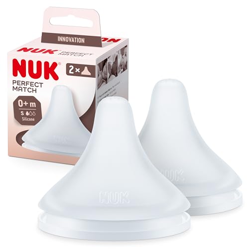 NUK Perfect Match Babyflaschentrinksauger | Ab 0 Monate | Passt sich dem Baby an | Anti-Colic | BPA-frei | Silikonsauger für Flaschen, Small | 2 Stück