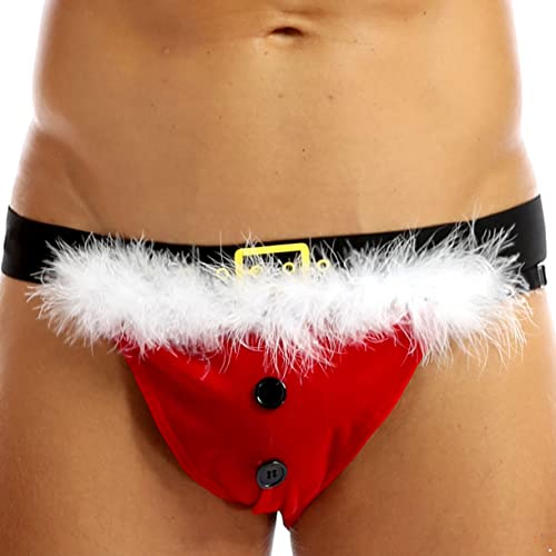 FEESHOW Männer Weihnachtswäsche Sexy Jockstrap Ouvert Briefs Panties Herren Nikolaus Kostüm Sexy Santa Claus Costume Lingerie Höschen A_Rot M