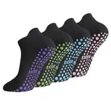 Newofview 4 Paar Yoga Socken Anti-Rutsch-Socken Damen Herren 37-42,Stoppersocken Rutschfeste Socken für Pilates Yoga Barre Tanz Ballett Trampolin Fitness Krankenhaus Reha