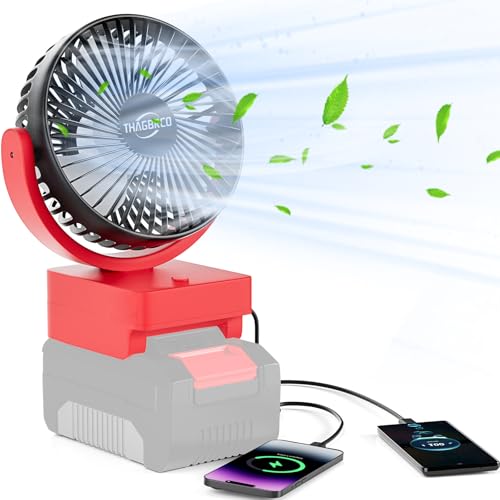 ThagBrco Wireless Fan für Einhell 18V Akku- Cordless Fan, Bürstenloser Motor mit USB A+C Schnellladung Bürstenloser Motor mit für Camping, Werkstatt und Baustelle(Keine Batterie)