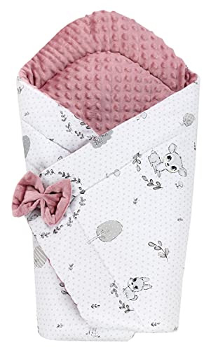 TupTam Baby Winter Einschlagdecke Warm kuschelig Wattiert Minky , Farbe: Rehlein Grau / Rosa, Größe: Einheitsgröße