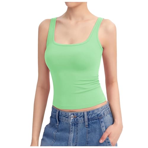 2025 Damen-Tanktop mit quadratischem Ausschnitt, ärmellos, doppelt gefüttert, Basic-Tops, Kollektion Leibchen Wendbar (Green, L)