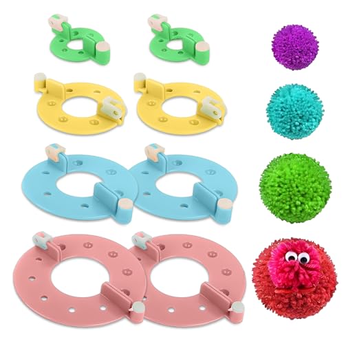 KkvoGmle 8 Stück Pompom Maker Set, 4 Größen Fluff Ball Weaver Nadel Pompoms Handwerk, Wiederverwendbare DIY Pom Pom Maker Fluff Ball Wolle Werkzeug Kinder Mädchen Puppen