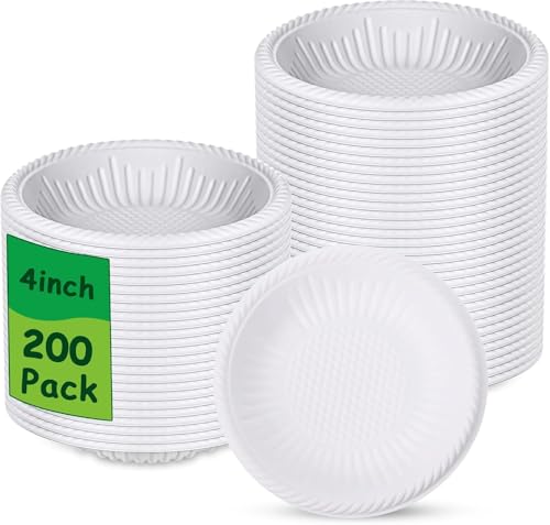 Malloom 200 Stück Pappteller Klein 10 cm, Starke Weiße Dessertteller Papierteller, Disposable Plates Einweggeschirr für Party und Picknicks