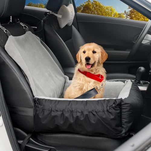 Hunde Autositz mit Aufbewahrungstaschen, Waschbarer Hundesitz Auto aus Korallenfleece für kleine und mittelgroße Hunde, Hundeautositz für Reisen