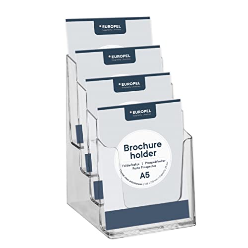 OPUS 2 Etagen Prospekthalter Aufsteller - Injektion Mehrfach-Prospektständer - 4x DIN A5 - Transparent - Broschürenständer für Büros - Broschürenhalter im Hochformat für Menü, Faltblatt, Flyer, 350100