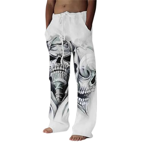 QWUVEDS Schnell trocknende Stretchhose für Herren, eiskalt, atmungsaktiv, Jogger, Kordelzug, Jogginghose mit Taschen Streetwear Hosen (240329B-White, XXXL)