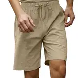 REINNAT Conquerory Leinen-Shorts, lockere Freizeit-Shorts, Herren-Shorts aus Baumwolle, elastischer Kordelzug, Eroberungs-Leinen-Shorts, khaki, XXL