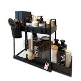 WABUFIX Küchen Organizer, Unter Waschbecken Regal, 2 Etagen, 4 Haken, 2 Becher, 4 Trennblätter, platzsparend für Küche, Badezimmer (Schwarz)