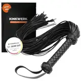 KINKWERK Flogger (Schwarz, 76 cm) | Weiche PU-Leder Reitpeitsche mit geflochtenem Griff | BDSM & Spanking Sexspielzeug | Für Paare, Rollenspiele & Fetisch-Abenteuer