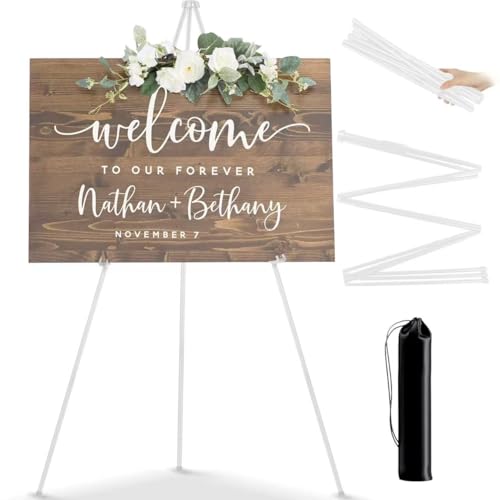 PUWOWYE Künstler Staffelei Stand, 160cm Verstellbares Stativ Tisch Kunst Leinwand Malerei Display, Easy Folding Studio Teleskop Boden Staffeleien für Hochzeit Poster Innen Außen, Weiß
