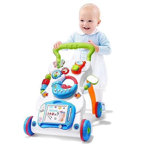 Aolso Lauflernwagen, Baby Spiel und Laufwagen mit regulierbarer Geschwindigkeit, Baby Walker Gehhilfe Abnehmbarem Spielboard mit Musik & Licht, Lauflernwagen für Kinder von 12-36 Monaten